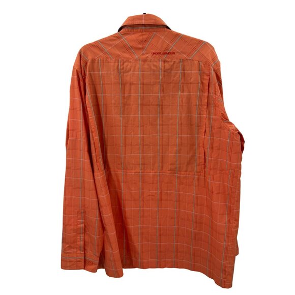 Under Armour Mens 2XL Long Sleeve Orange Plaid HeatGear Loose Fit Shirt - Picture 6 of 8